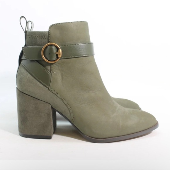 Vionic Shoes - New Vionic Tenley Olive Green Suede Leather Heeled Ankle Booties Square Toe 7